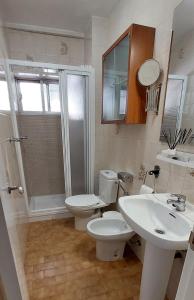 ein Bad mit einem WC, einem Waschbecken und einer Dusche in der Unterkunft Casa Conchi Córdoba in Córdoba
