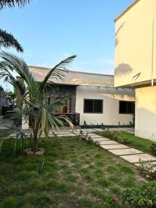 a palm tree in front of a house at Fully Furnished 1 Bedroom House in Accra