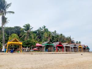 grupa domów na plaży z palmami w obiekcie Velero en Isla Linton w mieście Puerto Lindo