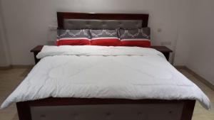 a bed with red and white pillows on it at Apartment A2R Danny in Ogbojo