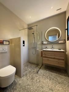 a bathroom with a toilet and a sink and a mirror at Bed & Breakfast Casa del Palta in Canillas de Albaida +84 photos