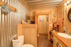 a bathroom with a toilet and a sink at Cozy Hiltons Apartment with Fireplace and River Access 