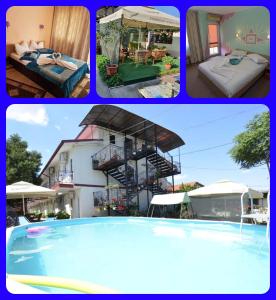 een collage van foto's van een huis en een zwembad bij Vila Robert in Schitul