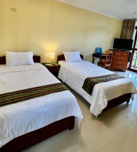 Cocachimba的住宿－Hostal Restaurant Gocta，一间卧室配有两张床和电视。
