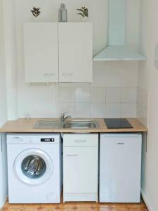 a kitchen with a washing machine and a sink at Studio in villa with parking and private garden in Saint-Laurent-du-Var