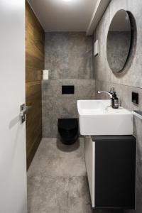 een badkamer met een wastafel en een spiegel bij Sope Skylodge 05 - Lorena's Bollenhut - Oberried, Schauinsland in Oberried