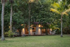 ein kleines Haus inmitten von Bäumen in der Unterkunft ICACO refugio de playa in Guachaca