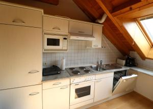 a kitchen with a sink and a microwave at Ferienwohnung Haslachstraße, Falkau, Feldberg in Bruderhalde +14 photos
