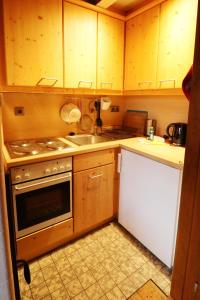 a small kitchen with a stove and a sink at Ferienhaus Ahorn, 3 Schlafzimmer, Todtnauberg in Todtnauberg +17 photos