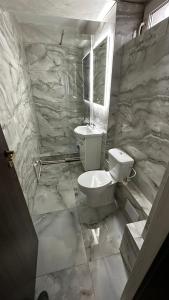 コンスタンツァにあるPiata Ovidiu Squareの大理石のバスルーム(トイレ、シンク付)