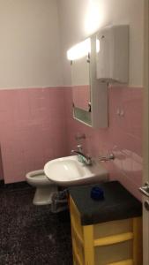 a pink bathroom with a sink and a toilet at Pregassona Relaxing Home in Lugano