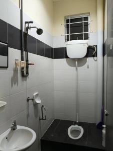 a small bathroom with a sink and a toilet at Healing Homestay in Kangar