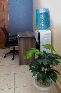 ein Büro mit einem Schreibtisch mit einem Wasserkühler und einer Pflanze in der Unterkunft Cozy kahawa sukari in Nairobi