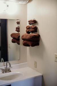 a bathroom with a sink and a mirror at Briarwood motor inn in Lincoln +38 photos