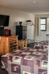 a bedroom with two beds and a television in it at Briarwood motor inn in Lincoln