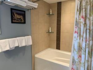 een badkamer met een douche, een bad en een toilet bij Mekong Star in Vancouver