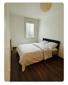 ナンテールにあるChambre spacieuse et lumineuseのベッドルーム(ベッド1台、窓付)
