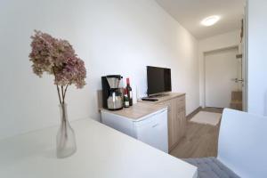 Kuchyň nebo kuchyňský kout v ubytování Preiswertes modernes Gästezimmer in Aue Bad-Schlema
