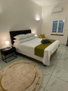 a bedroom with a large bed and a rug at Palm29 at Sunset Mews, Grand Palm - self catering appartment - Your Ideal Getaway for Work or Relaxation in Gaborone