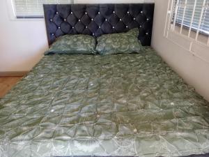 1 cama con edredón y almohadas verdes en Impeccable 2-Bed House in St Patrick's, en Celeste