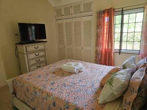 SEA VIEW - Sunset Villa Family home in Richmond في Richmond: غرفة نوم عليها سرير وفوط