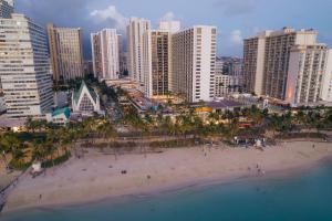 an aerial view of a beach in a city at Waikiki Beach Marriott Resort & Spa in Honolulu