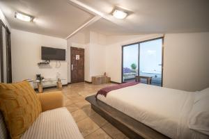 Un dormitorio con una cama, un televisor y un sofá. en Vistas del Conde, en Heredia 37 fotos más