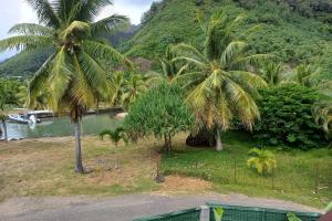a group of palm trees next to a body of water at Faré Vaihere in Haapiti