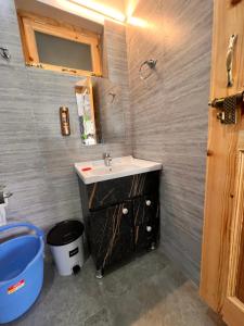 ein Bad mit einem Waschbecken und einem Spiegel in der Unterkunft Chubar home stay in Leh