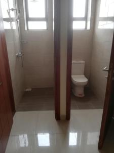 ein Bad mit einer Dusche und einem WC. in der Unterkunft VILLA FIORI APARTMENTS in Arua