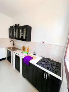 a kitchen with a stove and a sink at Mikocheni Full House - 1 Bedroom in Dar es Salaam