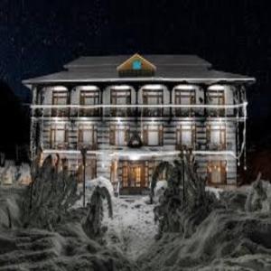 a large building with lights on in the snow at SOLANG SKI RESORT MANALI in Palchān