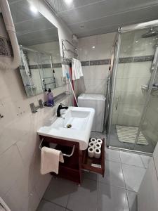 a bathroom with a sink and a shower at Milano Suite in Lev Eilat in Eilat