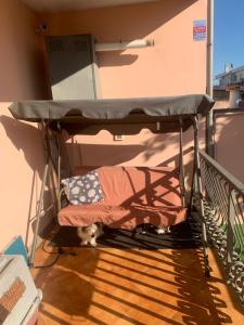 - un lit sur un balcon avec un chien dans l'établissement Villa Anzio, à Anzio