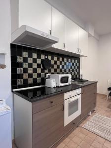 a kitchen with a stove and a microwave at Ale Apartment in Rome