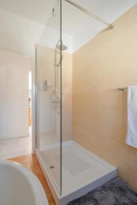 a shower with a glass door in a bathroom at Villa Azul, Graça Portugal in Pedrógão Grande