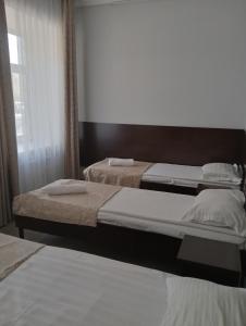 1 Schlafzimmer mit 2 Betten und einem Fenster in der Unterkunft Гостиница "SEMEY-CITY" in Semei