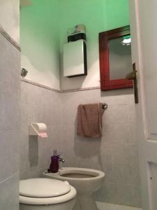 uma pequena casa de banho com WC e espelho em Casa nel bosco a 10 minuti da Pistoia em Corbezzi