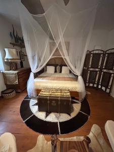 - une chambre avec un lit à baldaquin dans l'établissement La Casa d'Ailleurs BERRY SEJOURS, à Châteauroux