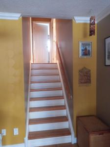 a staircase in a room with yellow walls at ROOM for Rent in Mississauga