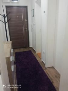 un corridoio con porta e tappeto viola di Apartman LARA a Pirot
