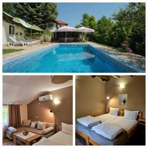 2 fotos de una habitación de hotel con piscina en Orehite-Family Hotel ,Food & Pool, en Bozhichen