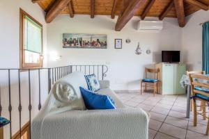 un soggiorno con divano e frigorifero di Rovo house, Pittulongu, Olbia, Sardinia a Olbia