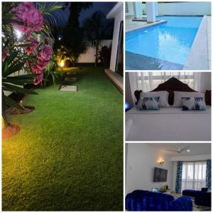 a collage of photos with a bedroom and a pool at DANMIC HOMES AND BNB in Mombasa