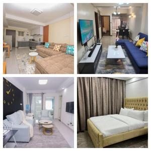 a collage of four pictures of a living room at DANMIC HOMES AND BNB in Mombasa