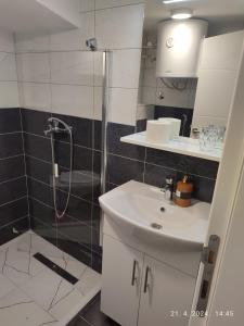 a bathroom with a shower and a white sink at Apartman in Vogošća