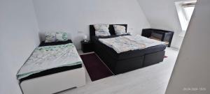 pokój z 2 łóżkami i kanapą w obiekcie Urlaub am Rhein w mieście Altlußheim