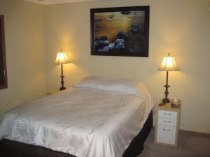 1 dormitorio con 1 cama con 2 lámparas en Wintergreen en Mount Torry Furnace