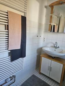 多爾廷根的住宿－Ferienzimmer im Grünen, Privatunterkunft，一间带水槽和镜子的浴室