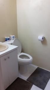 a bathroom with a white toilet and a sink at 1BR 3BD, with Pool House Access in Old Towne